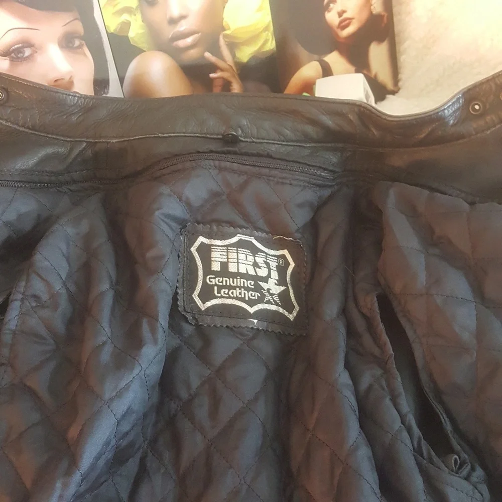 Vintage Black Leather Jacket with Red Embroidery - Picture 3 of 8